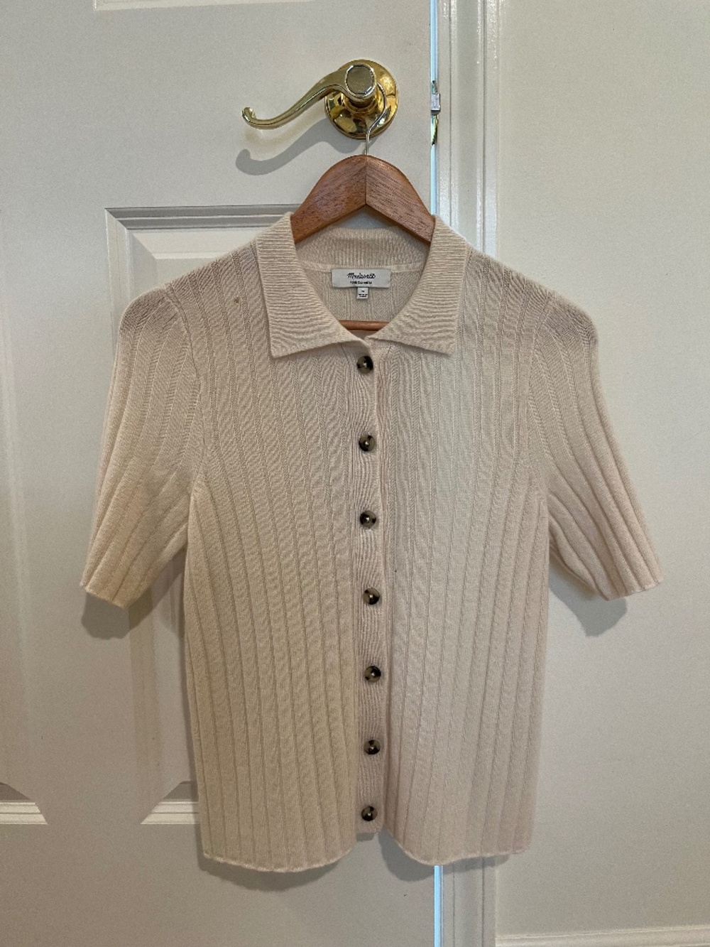 Cashmere short sleeve button up sweater